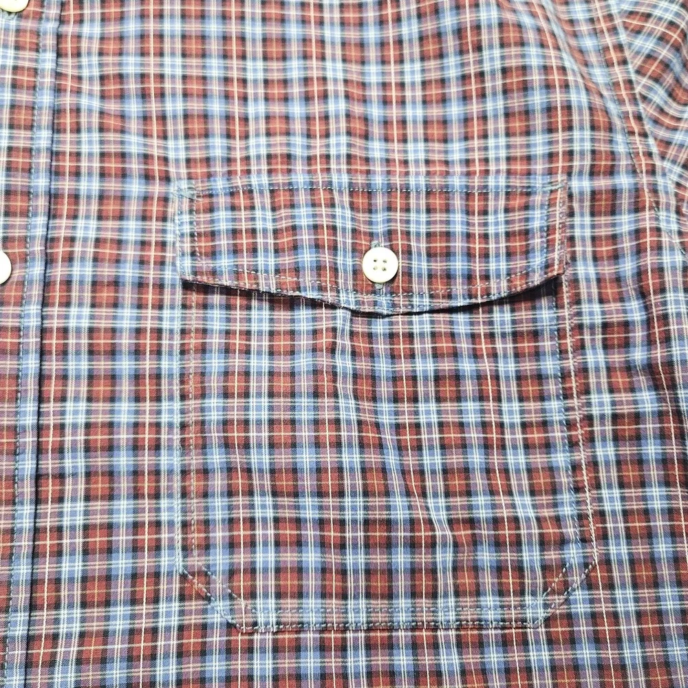 Banana Republic Mens Large L Button Down Shirt Soft Wash Plaid Long Sleeve Blue